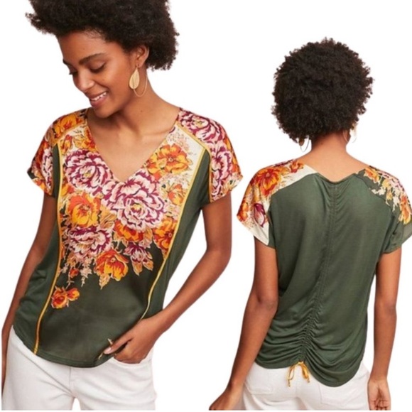 TINY × Anthropologie Evesham Floral Silky V Neck Cinched
Statement Back Top S - Picture 1 of 6